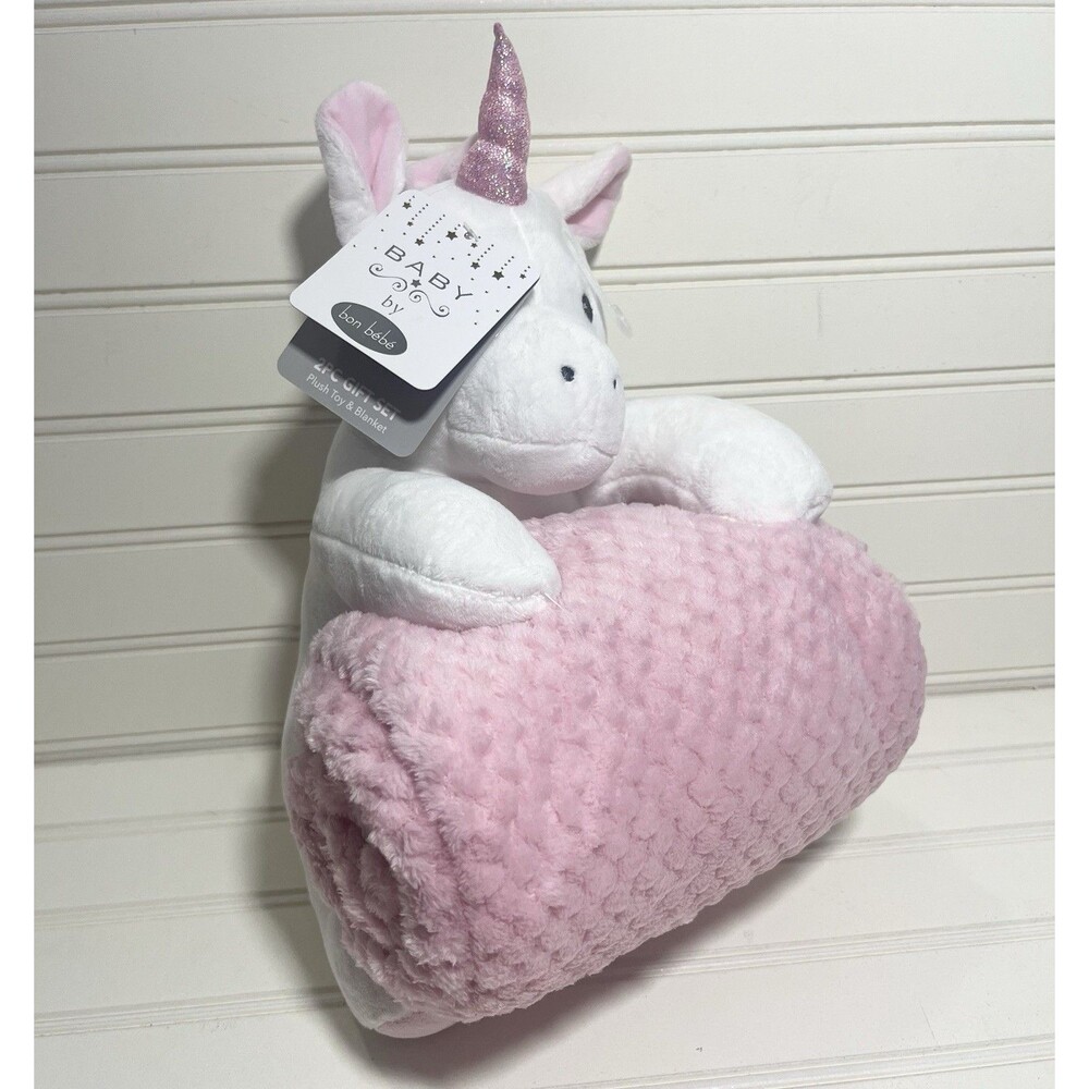 Bon Bebe 2 Piece Pink Unicorn Plush Set NWT Baby Shower Gift Soft